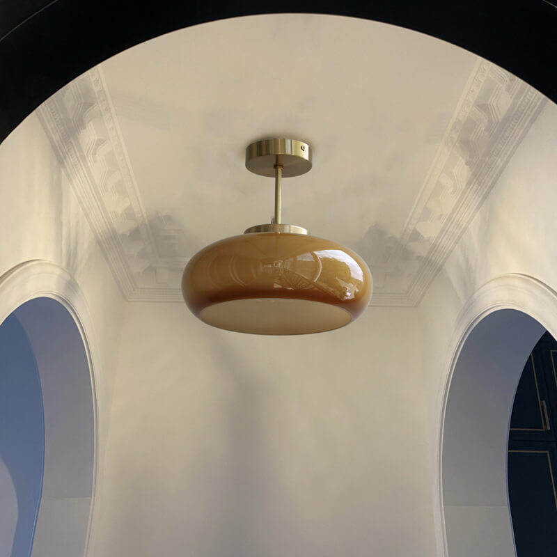 Vintage Deckenleuchte aus gelbem Glas mit Messing | Semi-Flush LED Deckenbeleuchtung | Sansoti