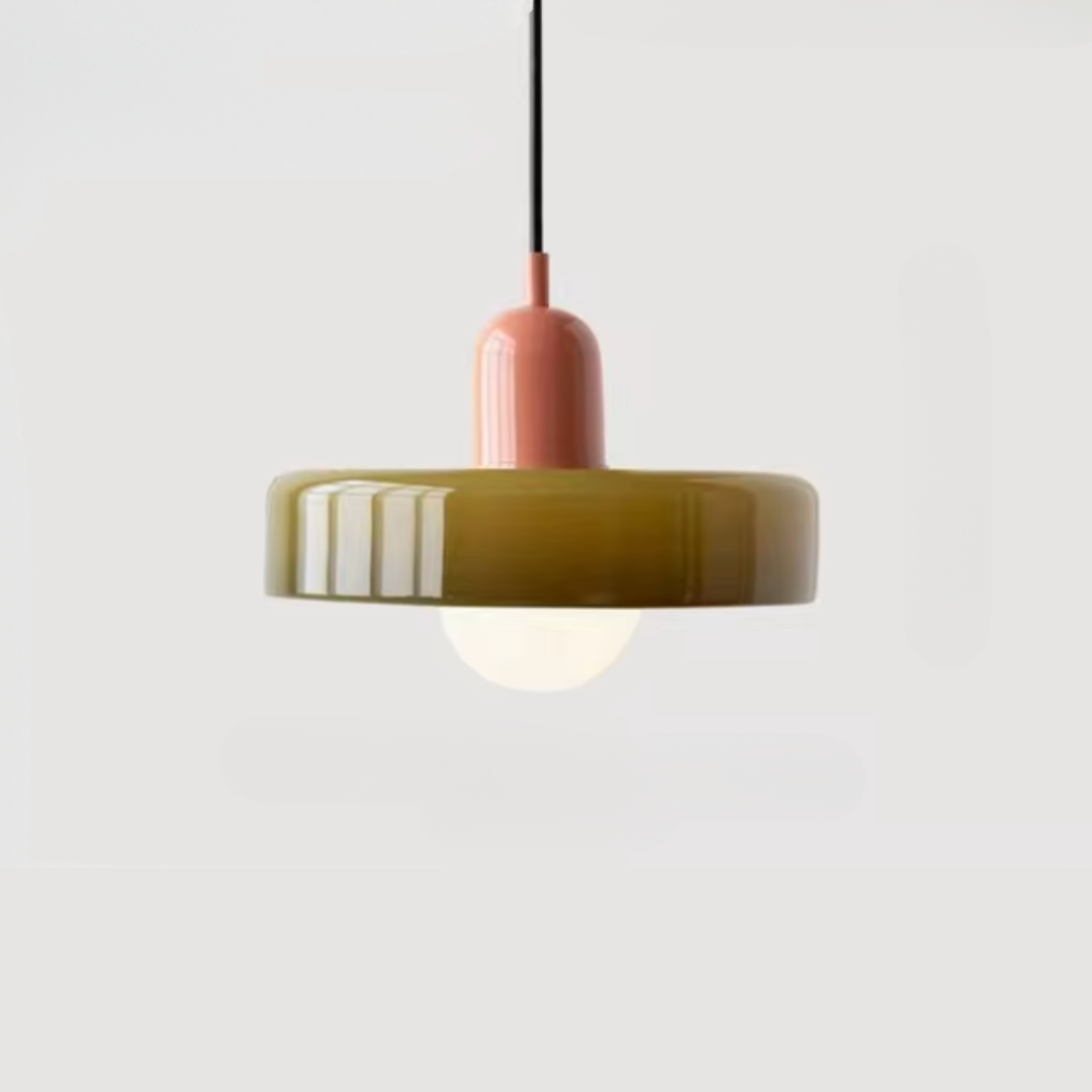 Glas-Hängeleuchte mit doppelfarbigem Schirm – Moderne Bauhaus-Stil Beleuchtung für Wohn- und Esszimmer | Sansoti