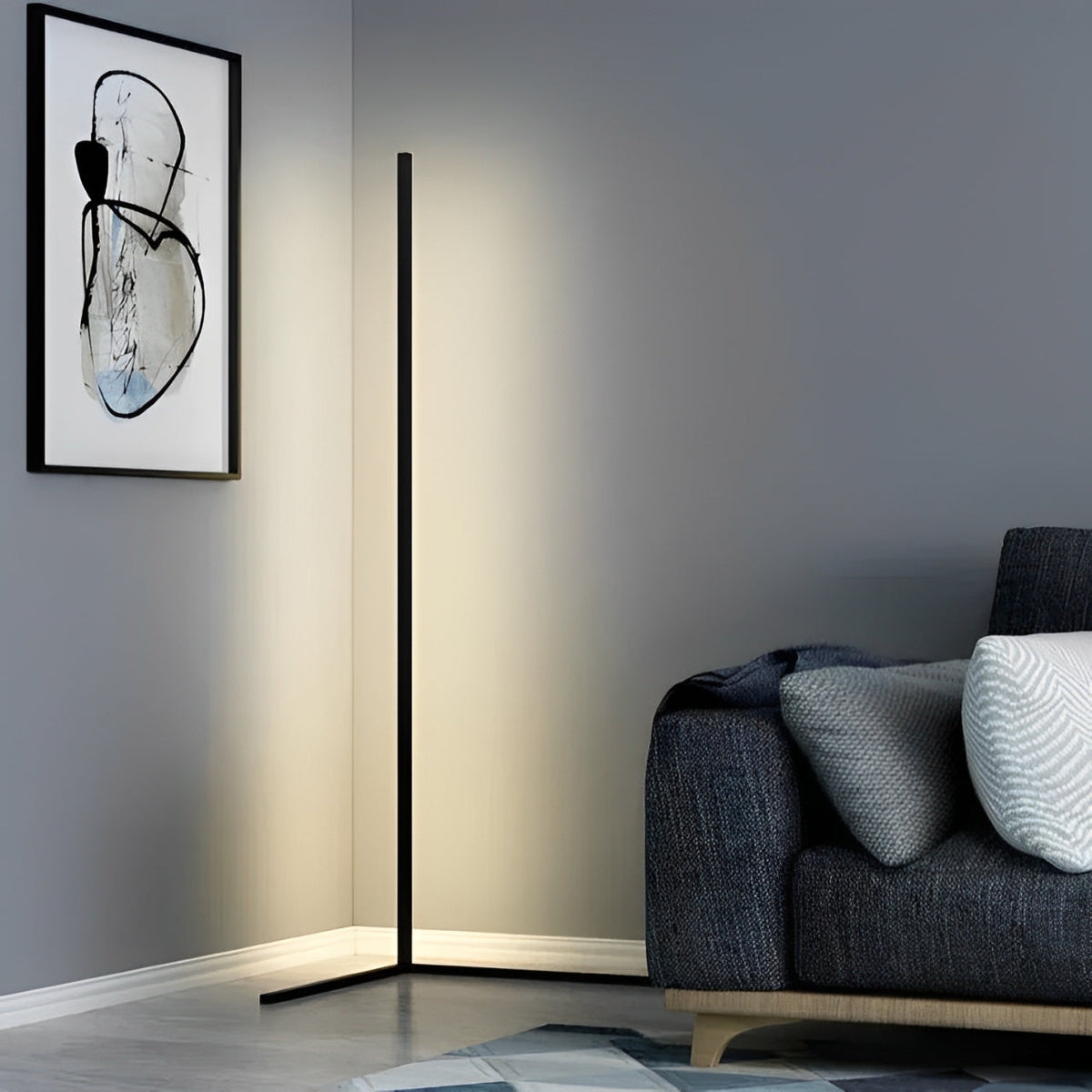 Floor Lamp LED Dimmable Remote Control 142cm Aluminum Minimalist Living Room Bedroom | Sansoti