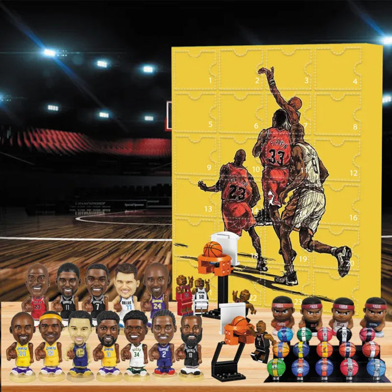 Kalendarz adwentowy NBA Basketball, 24 okienka, odliczanie do grudnia, figurki kolekcjonerskie, ozdoby, pamiątki dla fanów | Sansoti