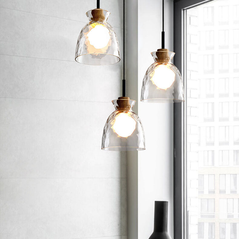 Suspension verre bois transparent E26 salon chambre salle à manger lampe pendante abat-jour en verre cloche cône bol industriel rétro | Sansoti