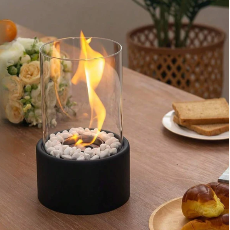 Tafellamp met Echte Vlam – Sfeervolle Olielamp met Glaszylinder en Veiligheidsvoorziening | Sansoti