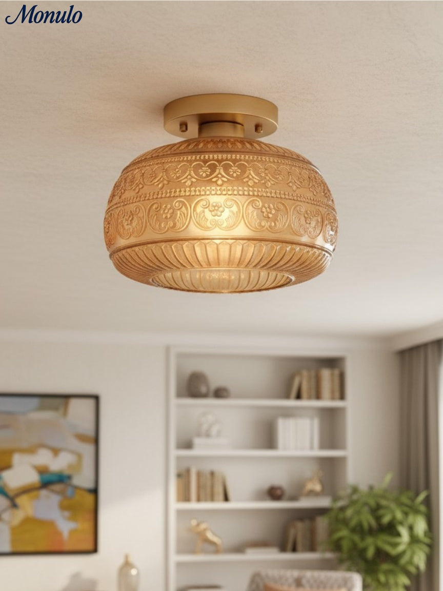 Glass Globe Ceiling Lamp Textured Glass Semi-Flush Lighting for Any Room | Sansoti