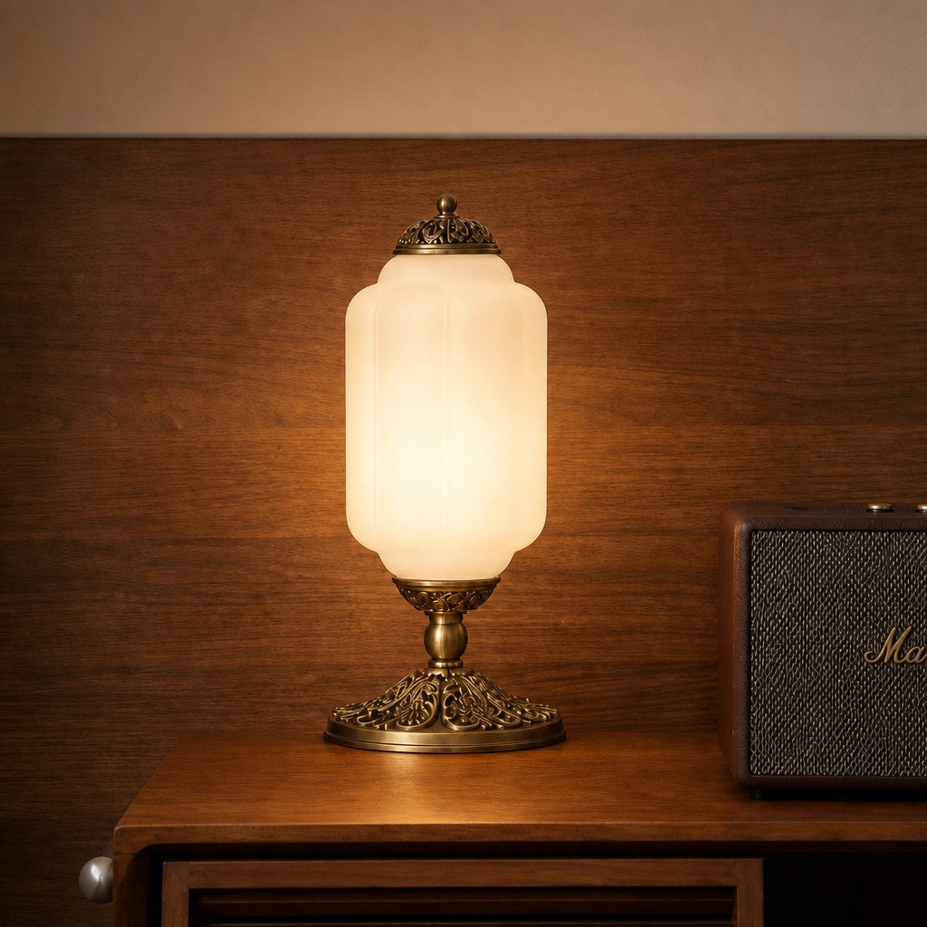 Lampe de table en verre avec design festonné style vintage chambre salon éclairage d’accent noir laiton verre mat | Sansoti