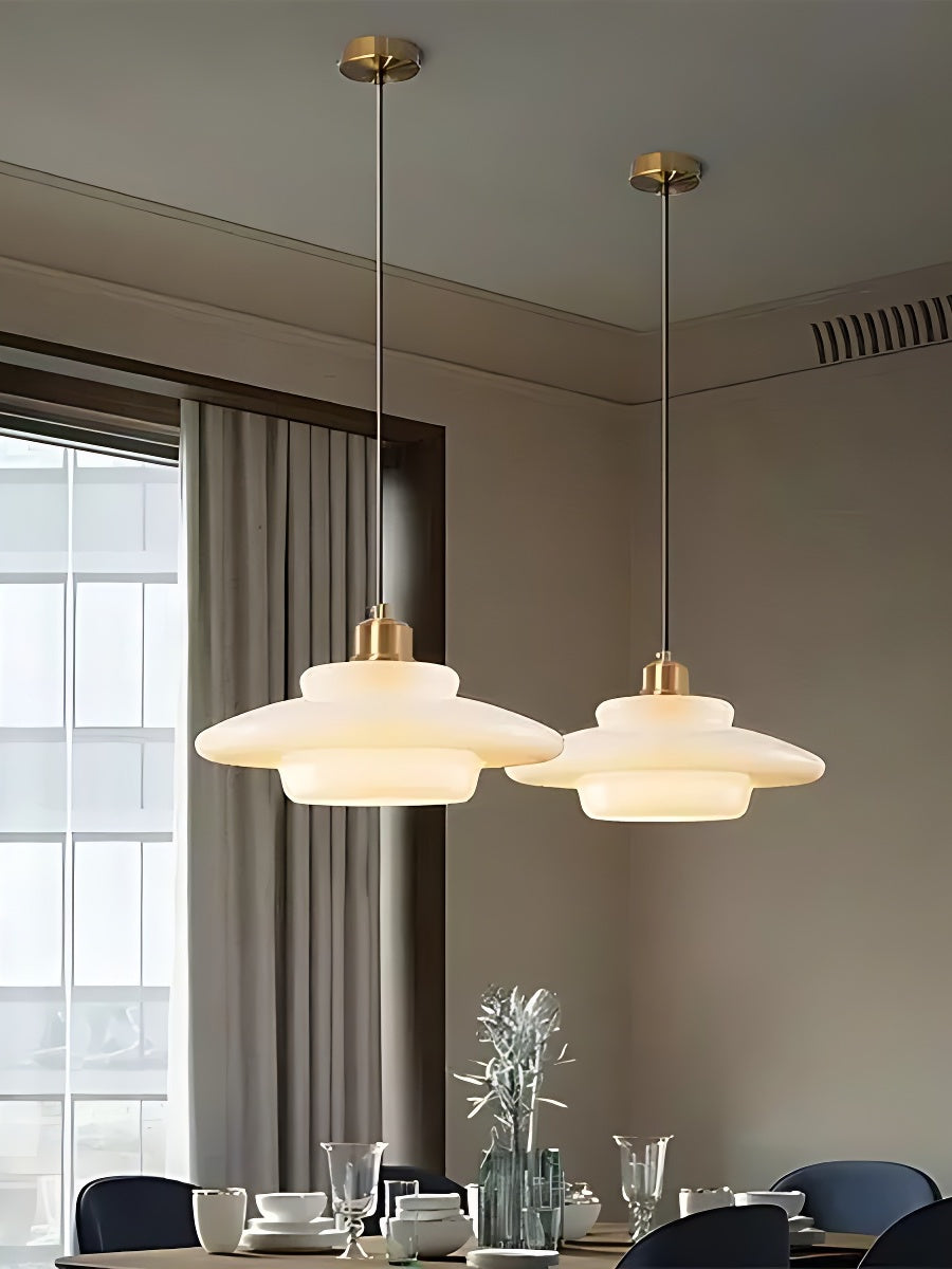 Glas-Hängeleuchte mit geschichtetem Design – milchweiß mattiertes Glas für Esszimmer und Wohnzimmer | Sansoti