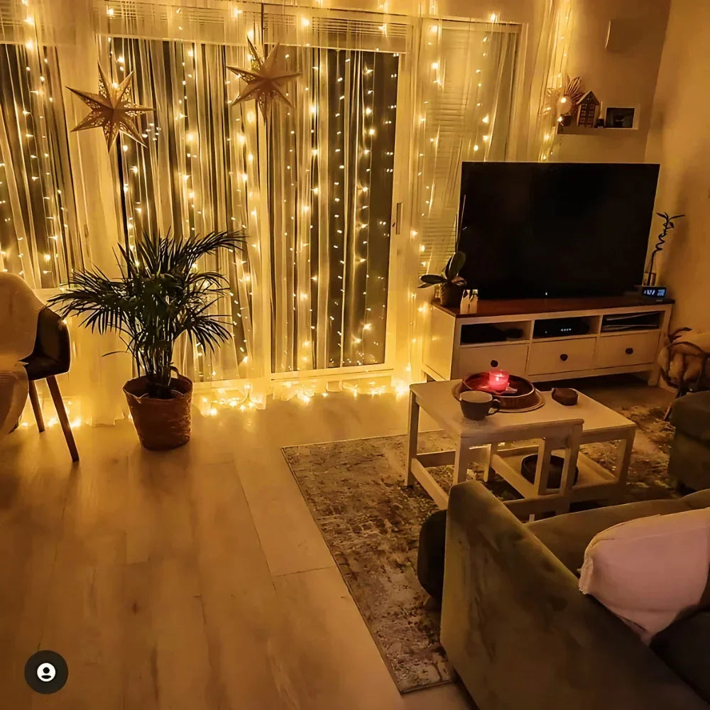 LED-Lichtvorhang Warmweiß – Dekorative Beleuchtung für Garten und Balkon | Sansoti