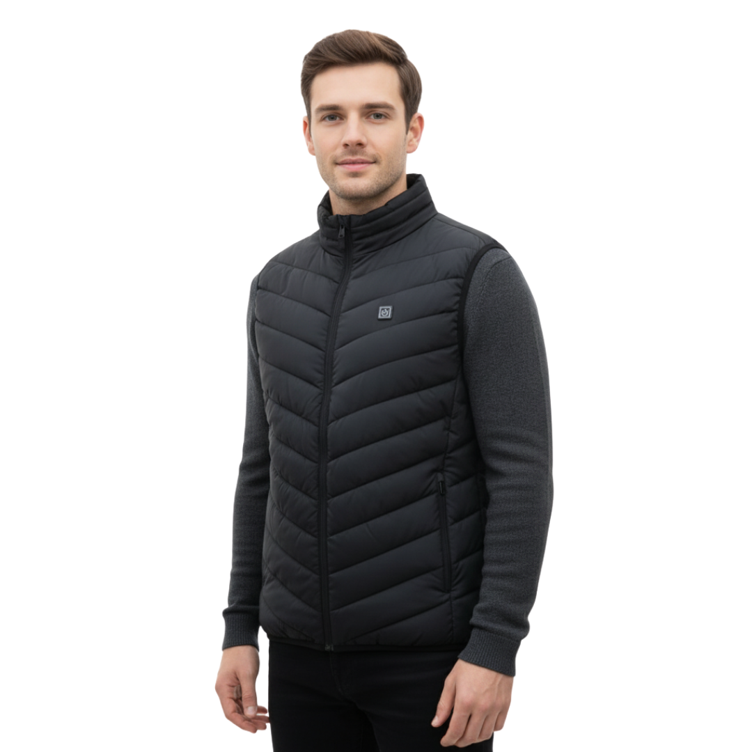 Beheizbare Herren-Weste mit 11 Heizzonen, USB, elektrisch beheizte Winterweste für Outdoor-Aktivitäten, Schwarz | Sansoti