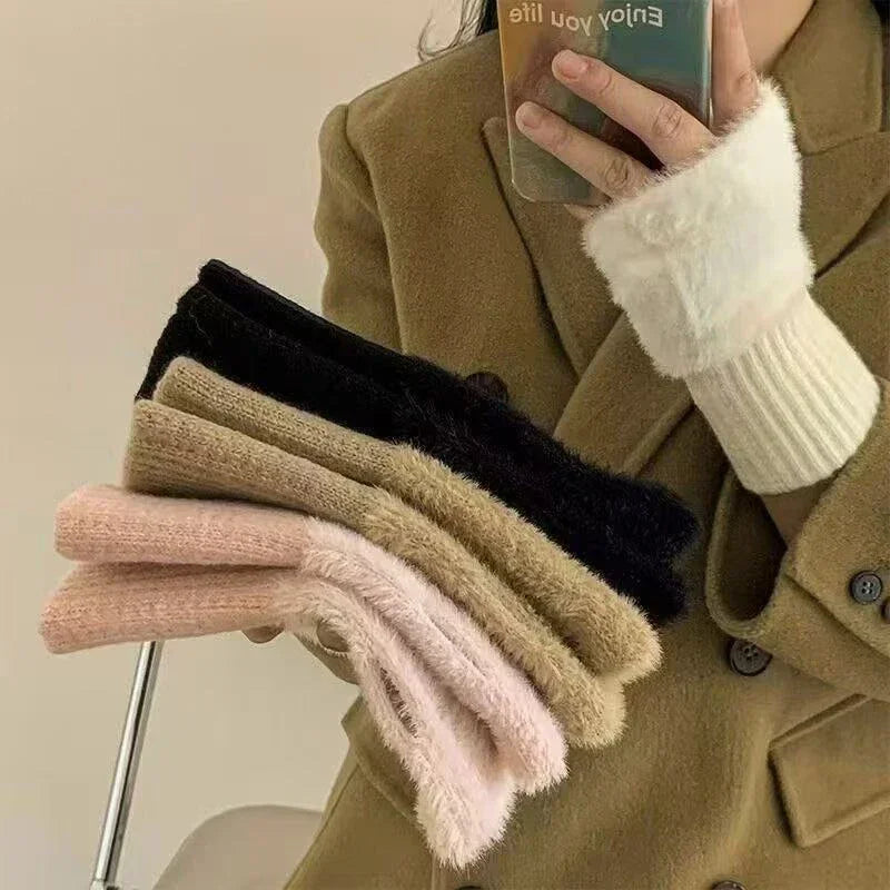Vingerloze handschoenen pluche dames winter warm typen telefoon touchscreen onesize comfortabel zacht | Sansoti
