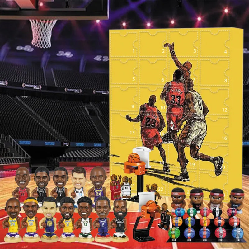 Calendario de Adviento de baloncesto NBA, 24 compartimentos, cuenta atrás de diciembre, figuras coleccionables, adornos y recuerdos para fans | Sansoti