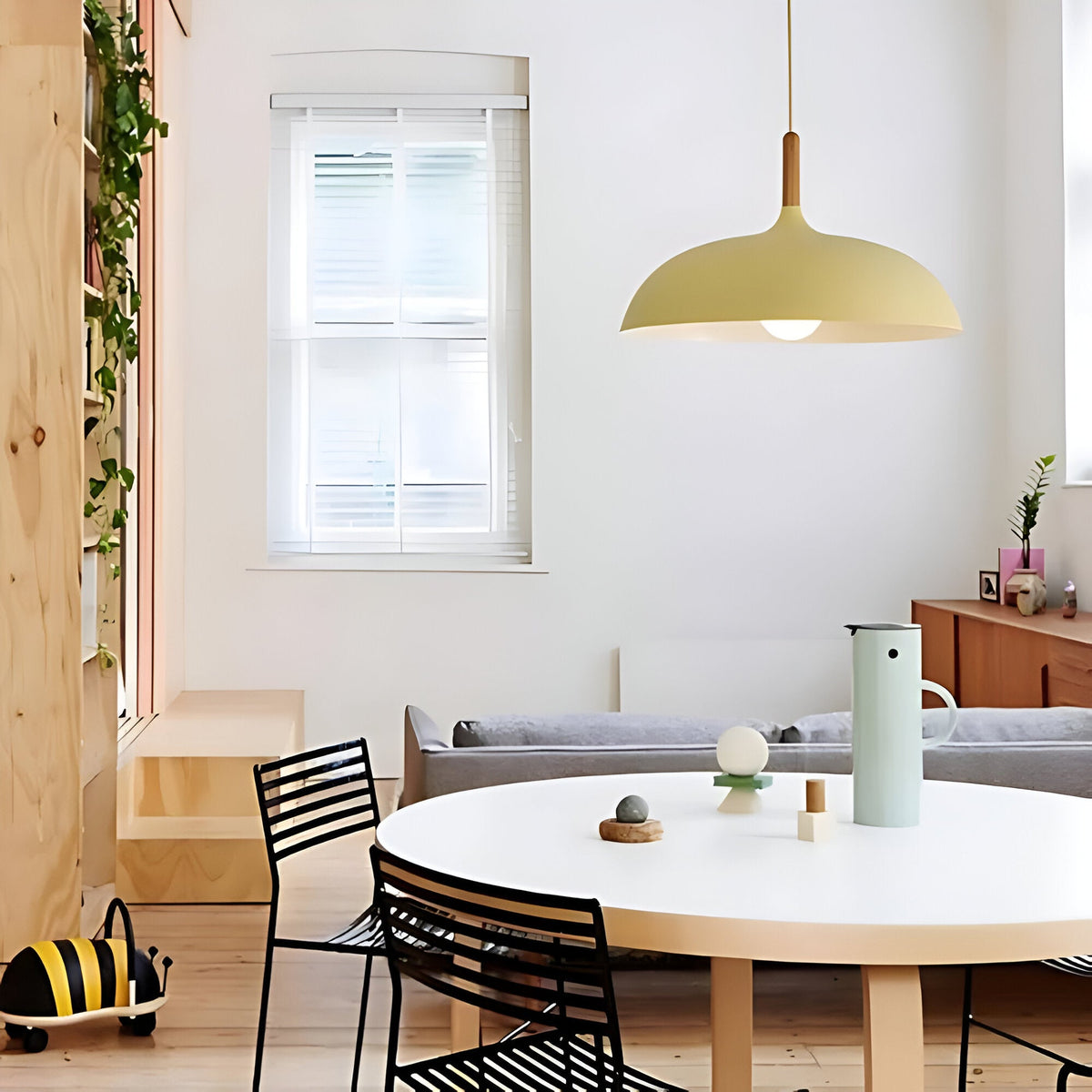 Lámpara colgante de madera y hierro, estilo escandinavo Japandi, redonda, E27, Ø35 Ø60, comedor, cocina | Sansoti