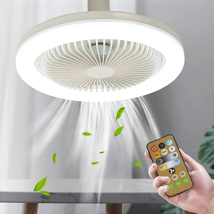 Deckenventilator mit LED-Beleuchtung, E27, Fernbedienung, einstellbarer Geschwindigkeit, energiesparend, leiser Motor | Sansoti