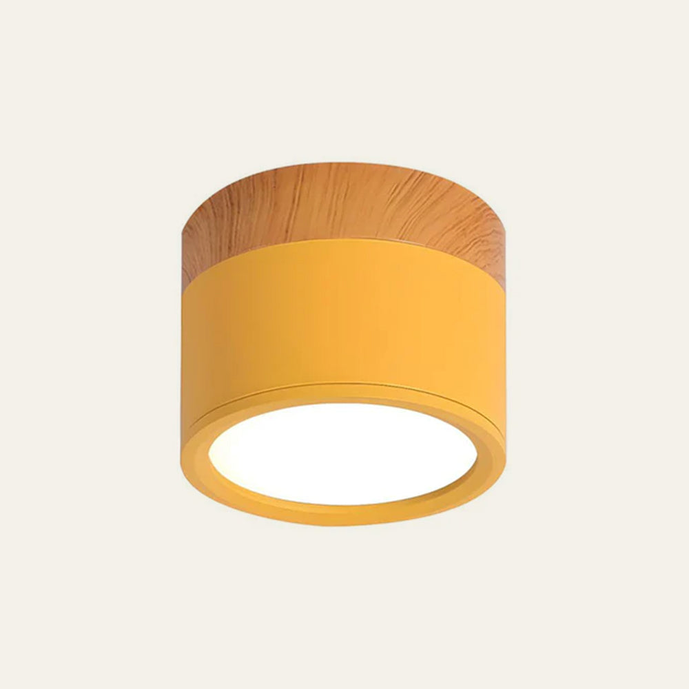 Plafonnier rond moderne en aluminium avec accents en bois et LED, éclairage scandinave pour entrée, salle à manger et salon | Sansoti