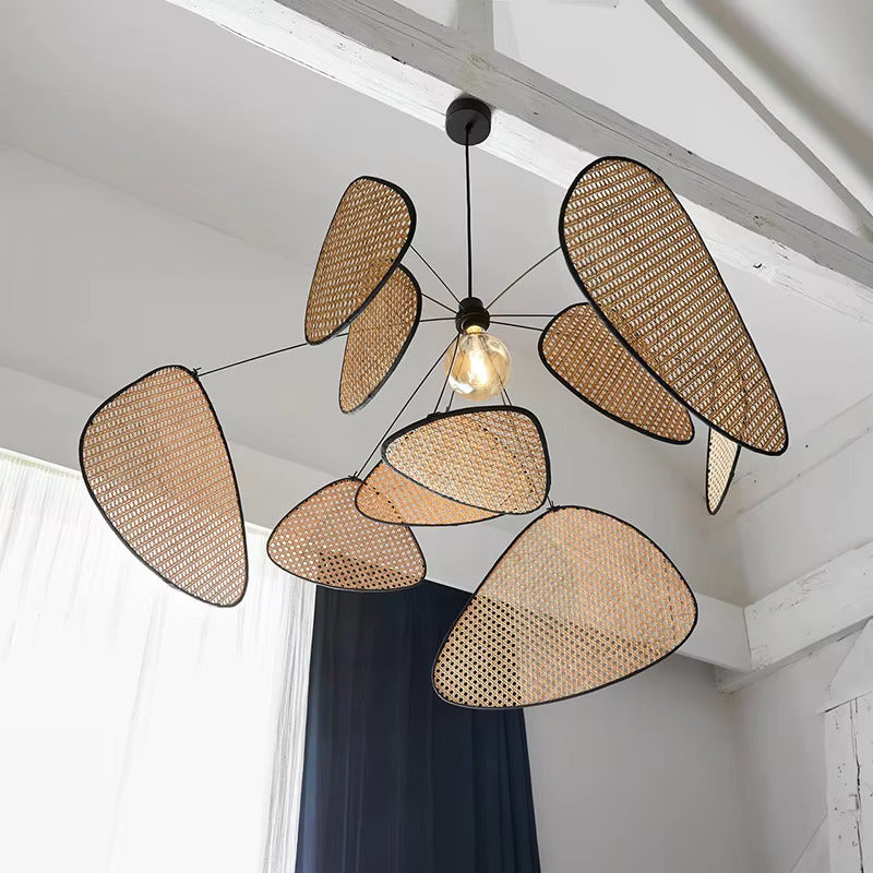 Lampa wisząca z rattanu, ręcznie pleciona, czarna i naturalna, E27, do salonu i jadalni, boho, skandynawska | Sansoti