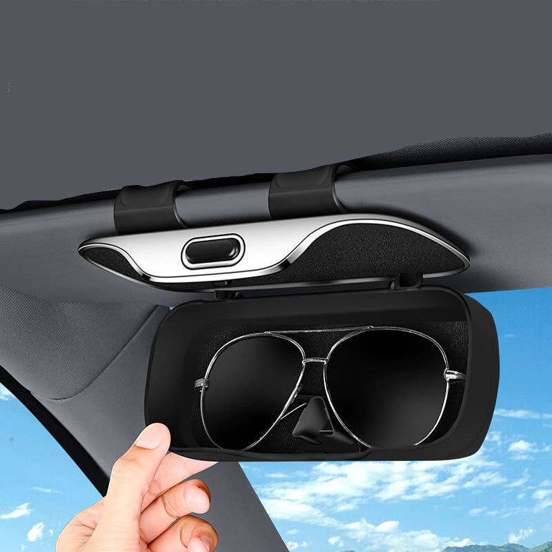 Étui à lunettes pour voiture Support de rangement pare-soleil avec clip Noir Gris Marron Beige Protection contre rayures Rangement sûr lunettes de soleil Conduite | Sansoti