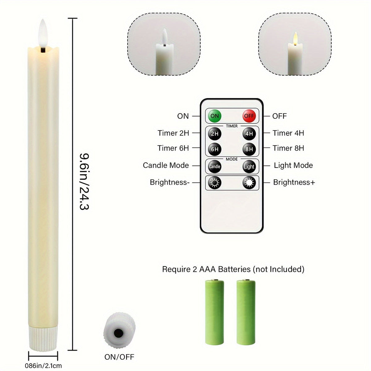 Bougies coniques LED avec télécommande Ivoire Éclairage de table Lumière vacillante Décoration de mariage Lumière d’ambiance | Sansoti