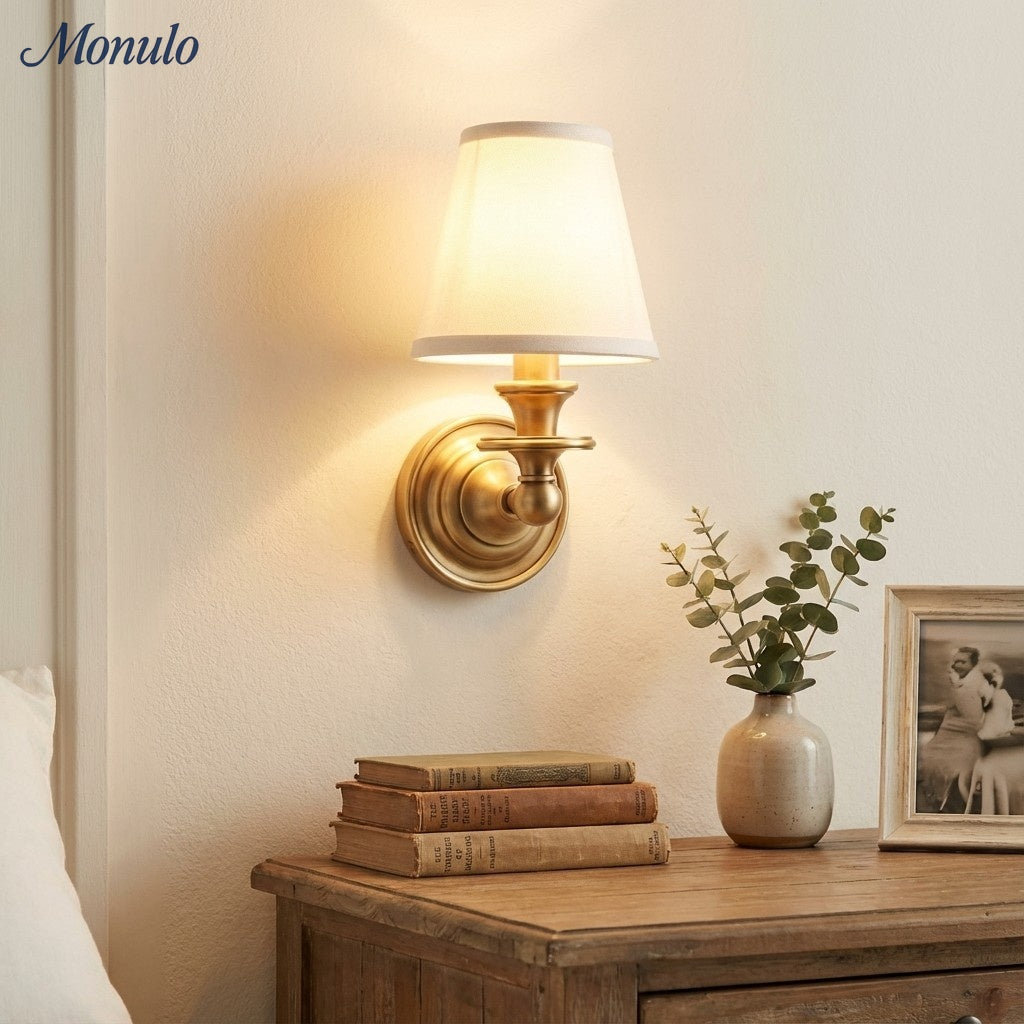 Wall Lamp Adjustable Arm Swan-Neck Fabric Shade Dia 8.9 x H 14 cm Wrought Iron Chrome Black Brass Wall-Mounted | Sansoti