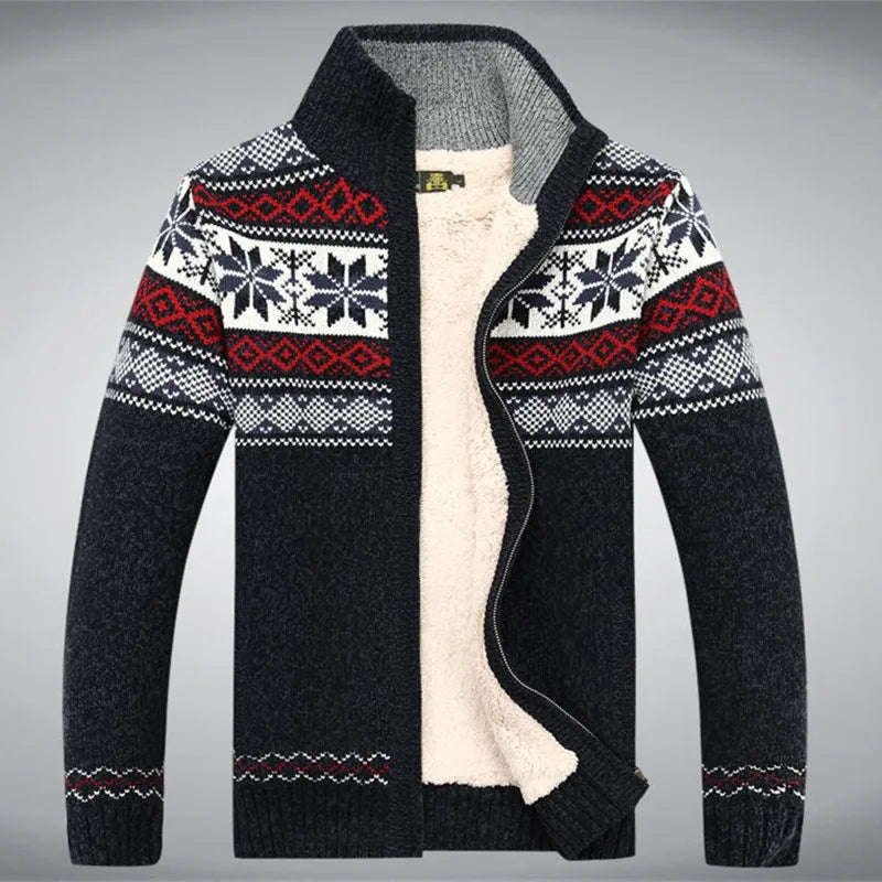 Gebreide Heren Cardigan met Hoge Kraag Ritssluiting Winter Noordse Jaquardpatroon Warm Vest Trui Outdoorkleding | Sansoti