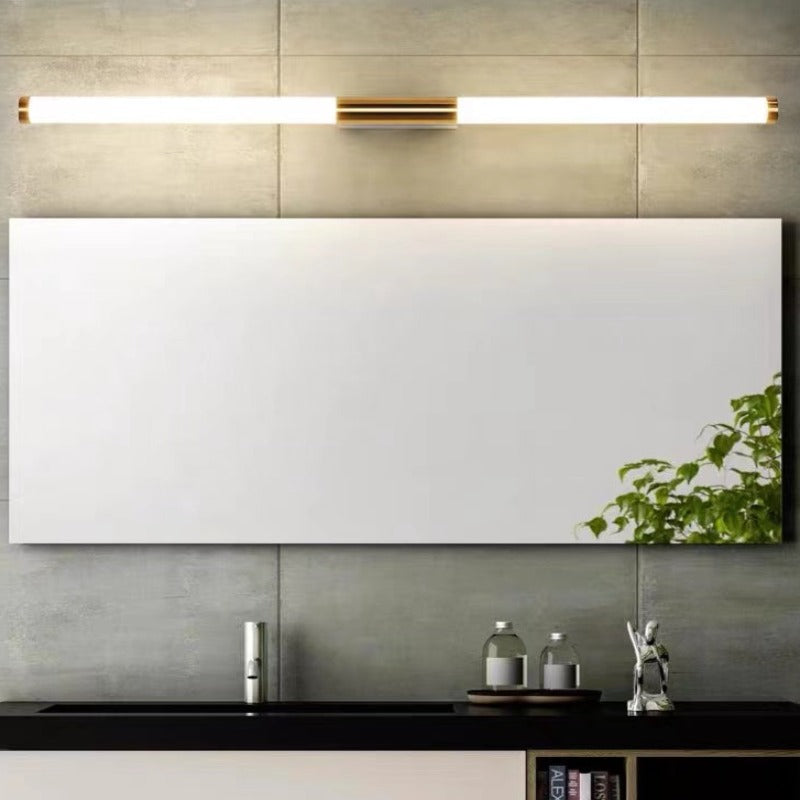 Linear Wall Light Gold Metal Acrylic Bathroom Mirror Waterproof Modern Minimalist LED Lighting | Sansoti