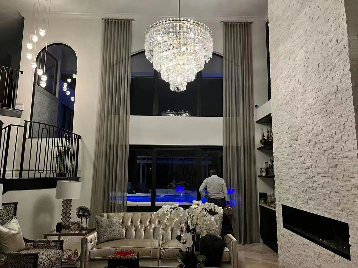 Multi-Layer Crystal Chandelier Brass Glass Round Ceiling Lighting Luxury Dining Room Living Room Design | Sansoti