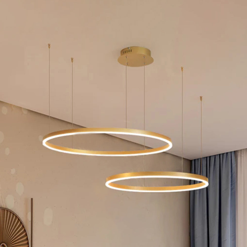 Hängelampe Ring LED rund, Metall, schwarz gold kaffeefarben, dimmbar, Wohnzimmer Schlafzimmer Esszimmer | Sansoti