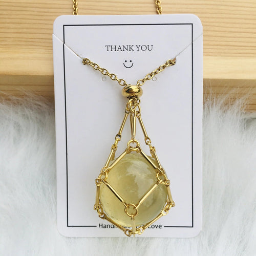 Adjustable Crystal Necklace with Interchangeable Cage Pendant, Gemstones, Titanium Steel, Trendy Women's Jewelry | Sansoti