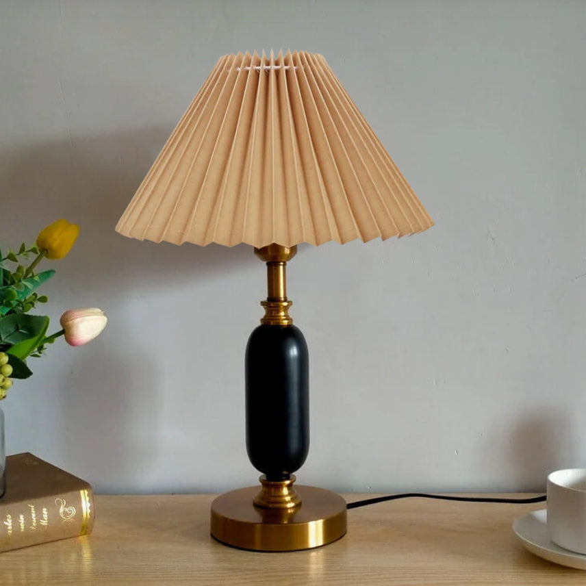 Table Lamp Pleated Shade Metal Gold Black White 28x46cm E12 Bedroom Living Room Retro | Sansoti