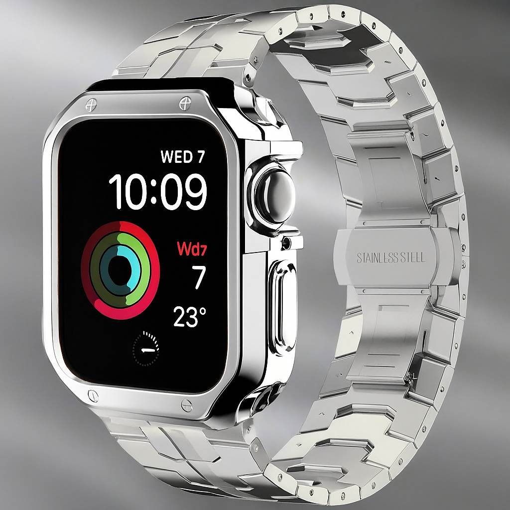 Metal Link Bracelet with Protective Case for Smartwatch 42mm 46mm 49mm Titanium Finish Watch Band Accessory | Sansoti