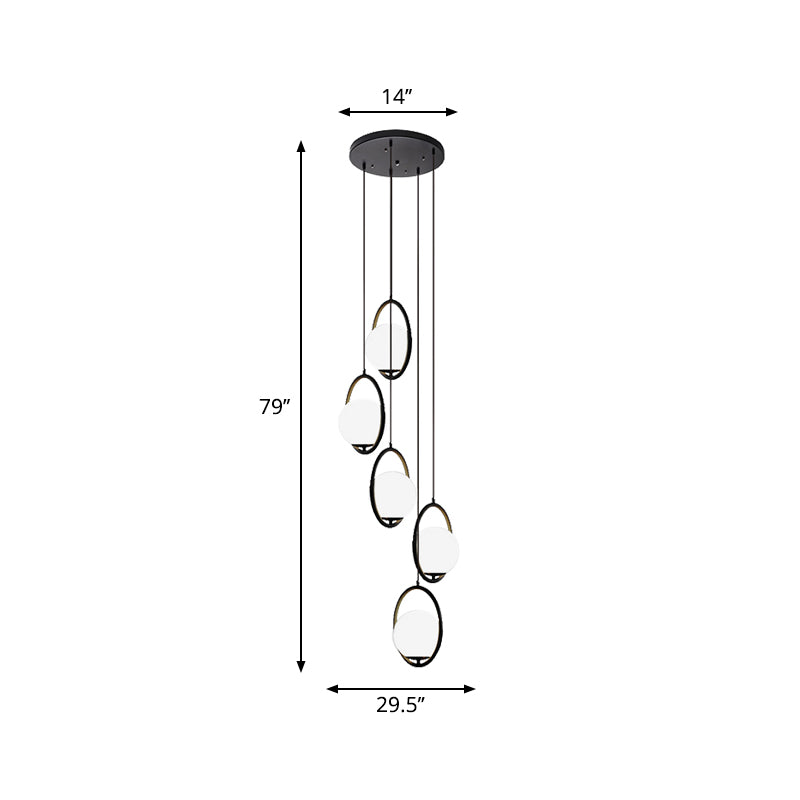 Lustre boule en verre – suspension métal noir avec plusieurs globes en verre pour escalier, salle à manger, salon | Sansoti