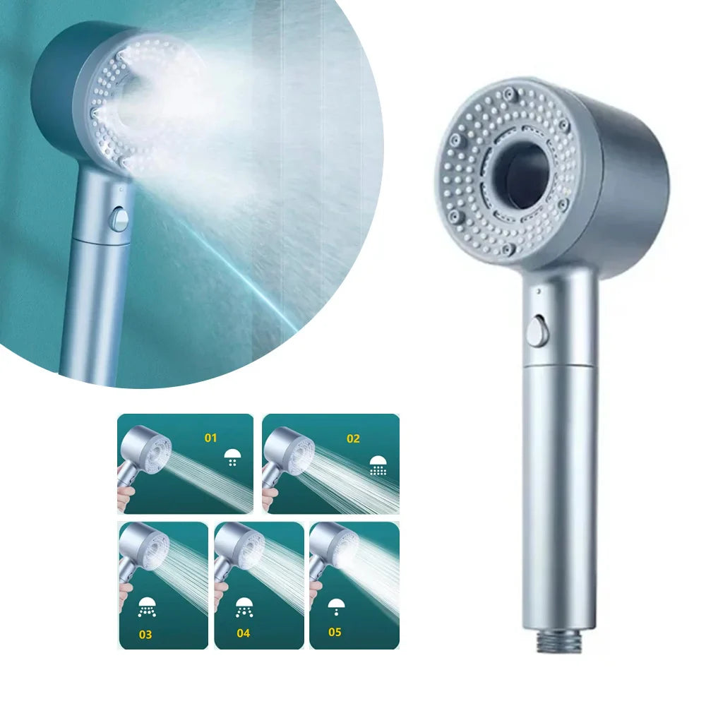 Hand Shower with 5 Adjustable Settings – Water-Saving Shower Head with Increased Pressure – Bathroom Accessory for Low Water Pressure | Sansoti