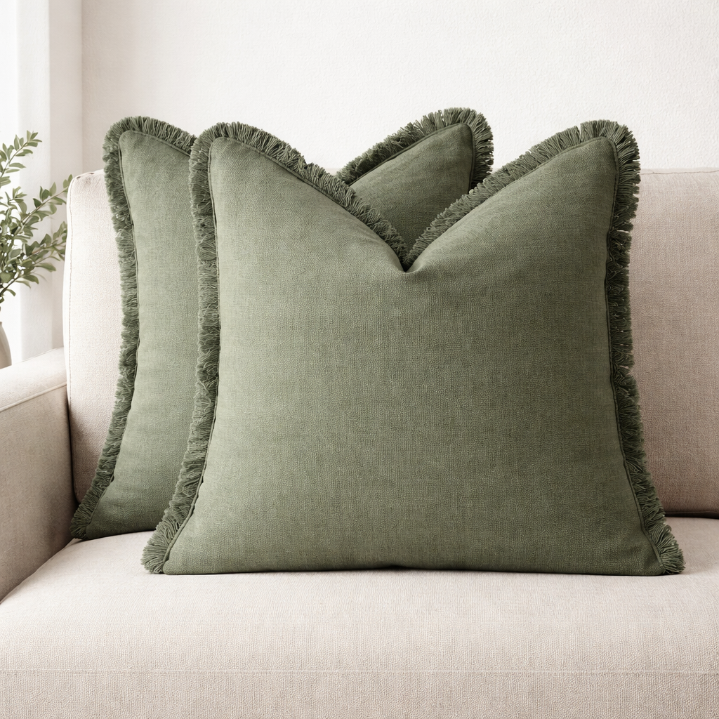 Set of 2 Pillowcases 45x45 cm Cotton-Linen Mix Hidden Zipper Machine Washable | Sansoti