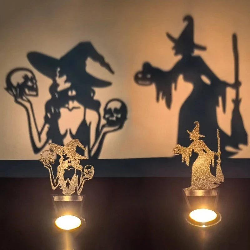 Metal Candle Holder Halloween Skull Design Black 15x8cm Ambient Light Decorative Ornament Gothic Table Decoration | Sansoti