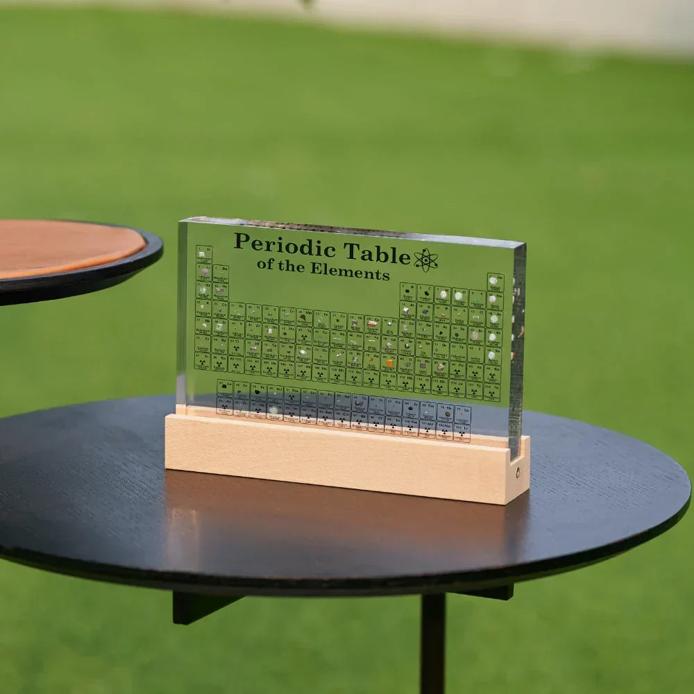 Beleuchtetes Periodensystem mit 83 echten Elementen, Acryl-Holz-Display, Chemie-Dekoration, Lehrgeschenk | Sansoti