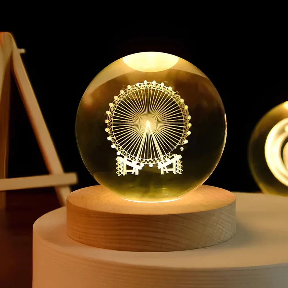 Kristallen Bol Lamp met Gekleurde LED Verlichting | Decoratieve Sfeerverlichting voor Woonkamer en Slaapkamer | Sansoti