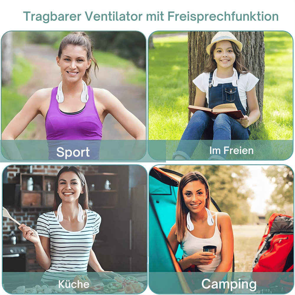 Draagbare Nekventilator | Oplaadbaar, Handenvrij, 3 Snelheden | Sansoti