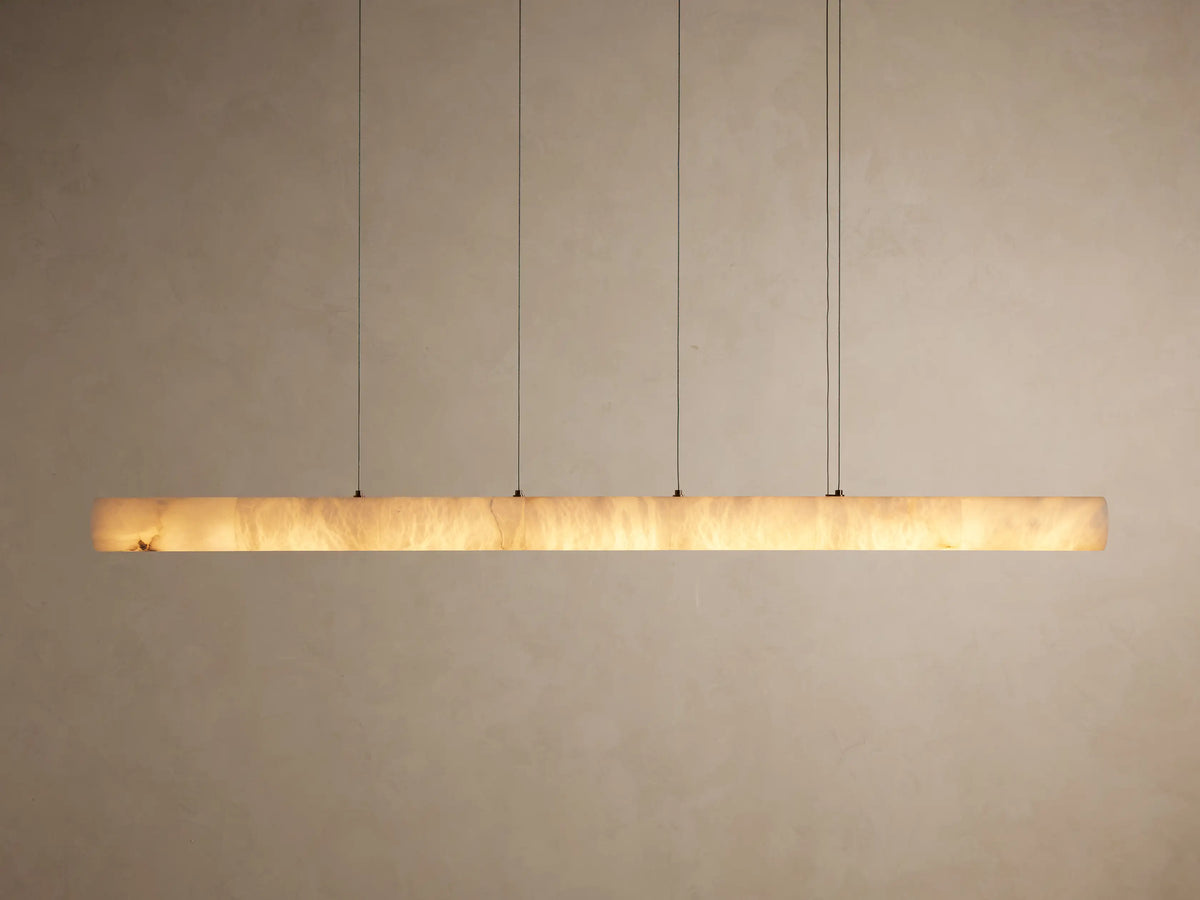 Linear alabaster chandelier 163cm integrated LED dimmable pendant light natural stone dining room living room design | Sansoti