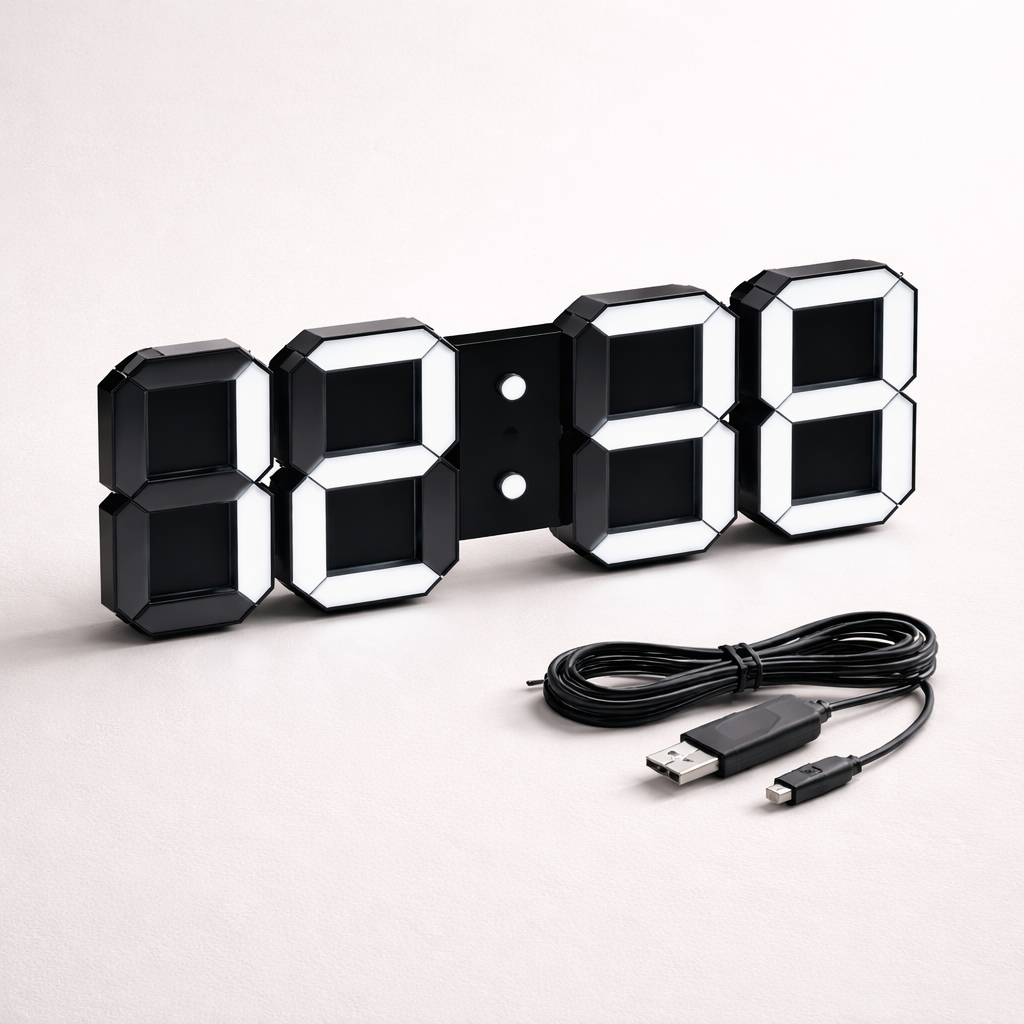 Grande horloge murale LED digitale 3D avec éclairage dimmable et mode nuit pour salon, chambre et bureau | Sansoti