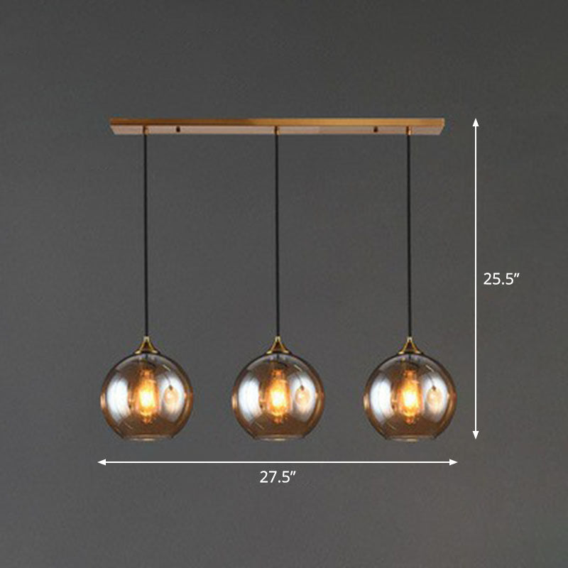Hanglamp Glas 3 Lichts Bol Antiek Messing Afwerking Keuken Eetkamer Woonkamer Retro Modern Stijlvol Design | Sansoti