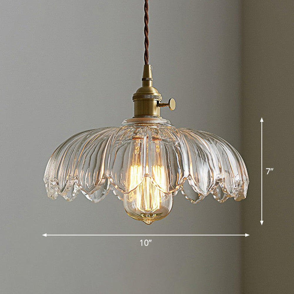 Szklana lampa wisząca Vintage w kształcie kwiatu, zielono-miedziana, 25 cm, lampa pendelowa Retro do salonu i jadalni, romantyczna | Sansoti