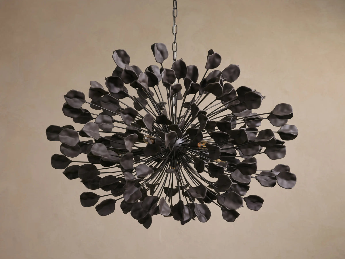 Keramik-Kronleuchter mit 160 Blattmotiven 106 cm Messing Elfenbein Bronze Ebenholz Wohnzimmer Esszimmer Pflanzeninspiration | Sansoti