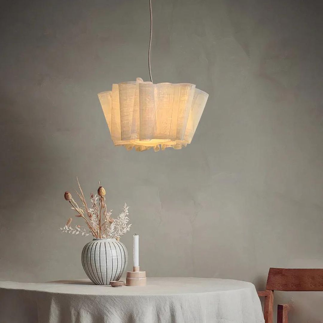 Plissierte Stoff Hängelampe – Minimalistische Skandinavische Beleuchtung für Esszimmer & Wohnzimmer | Sansoti