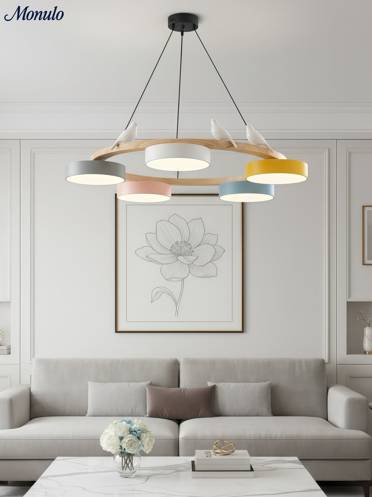 Decorative Bird Chandelier with Colored Circles for Dining Room and Living Room | Sansoti