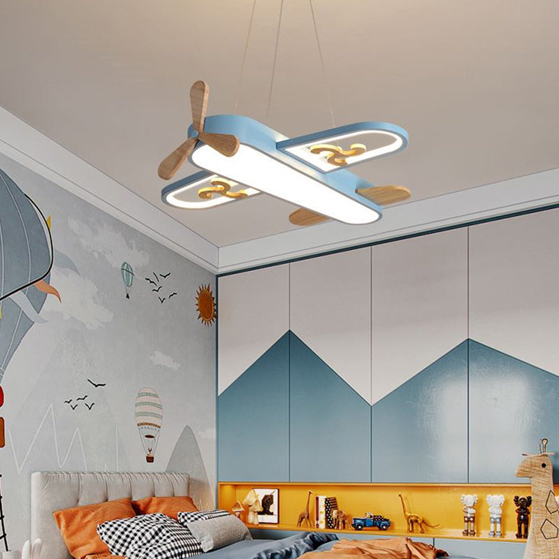 Flugzeug-Hängeleuchte fürs Kinderzimmer, dimmbare LED mit Fernbedienung, Acryl und Eisen, 20 cm, Deckenlampe fürs Jungenzimmer | Sansoti