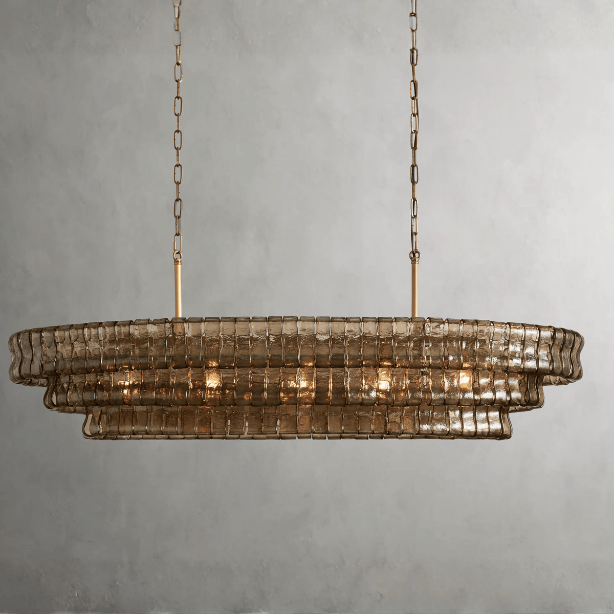 Franse Kroonluchter Rookglas Goud met Verstelbare Lichtmodi Langwerpig Elegant Design voor Eetkamer Woonkamer | Sansoti