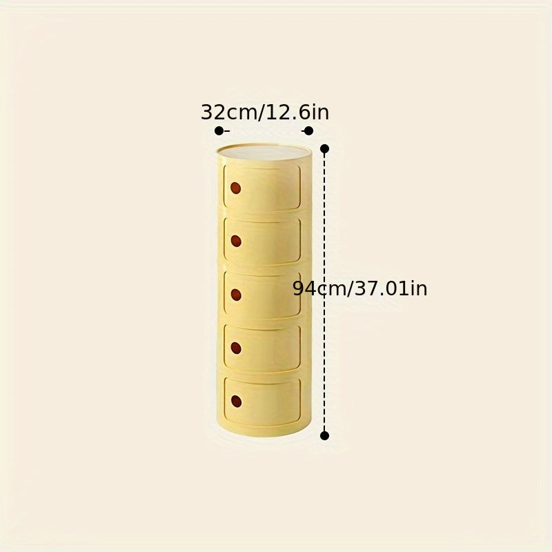 Round Multi-Tier Storage Cabinet White Bedside Table Plastic Stackable Modular Small Cabinet Bedroom Side Table | Sansoti