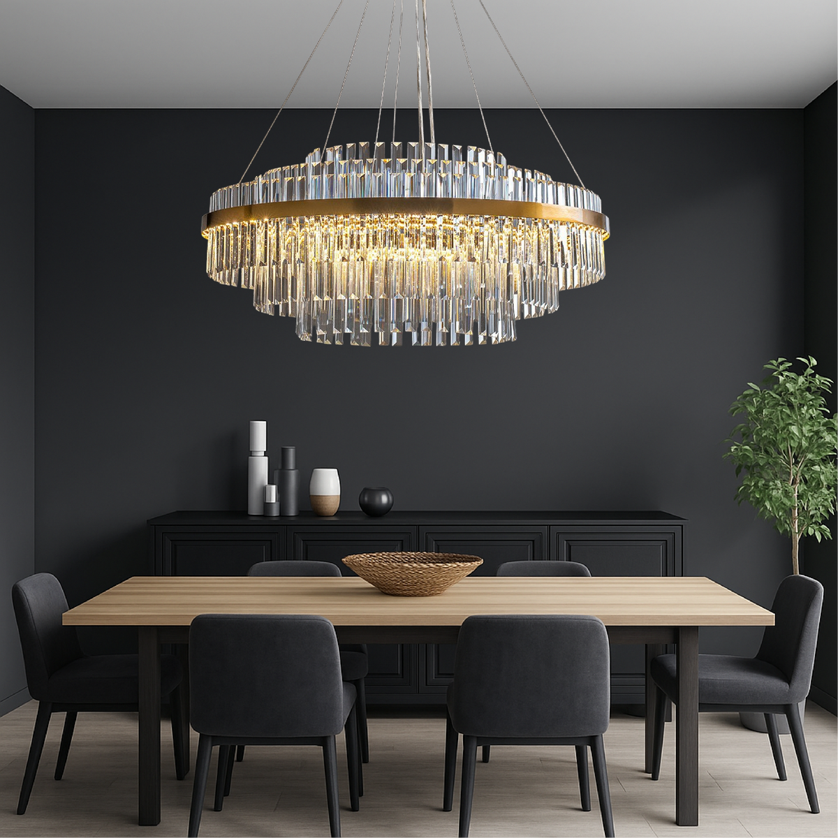 Luxury Crystal Chandelier K9 Crystal Gold Dining Table Lighting Ceiling Lamp Modern Design Round Rectangular | Sansoti