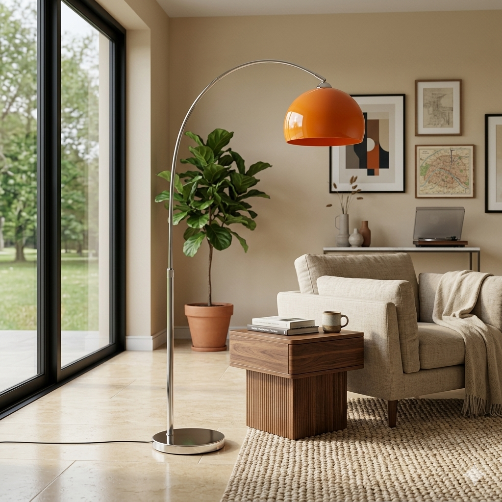 Modern Arc Floor Lamp with Acrylic Dome Shade and Metal Frame 220 cm High for Living Room and Reading Corner | Sansoti