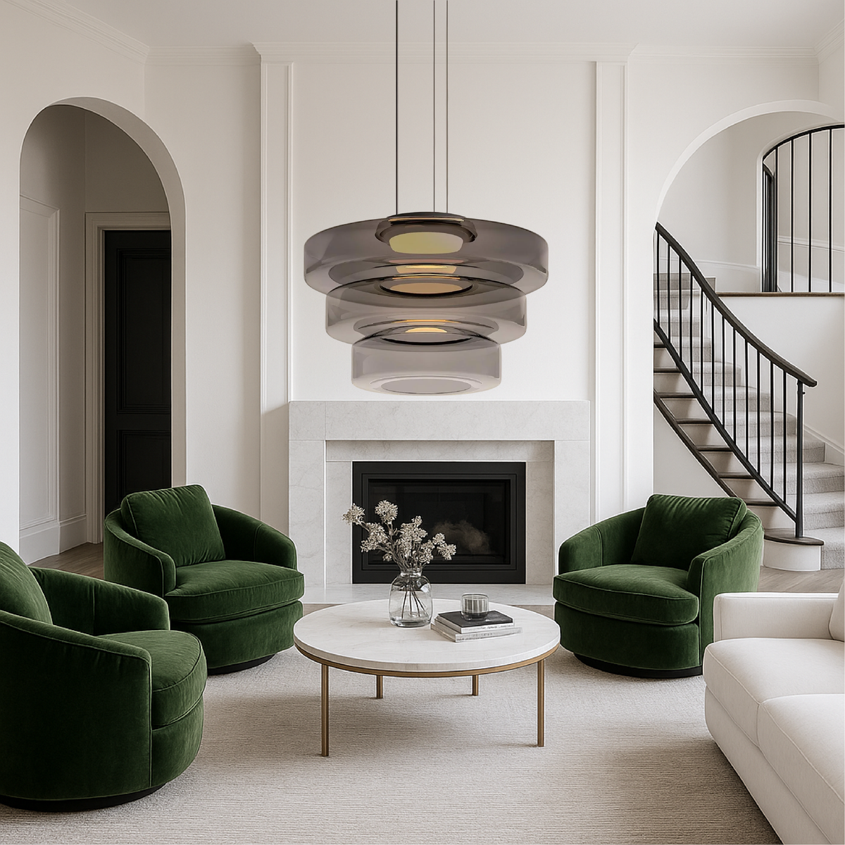 Duńska szklana lampa wisząca Bauhaus, ręcznie dmuchane szkło Ø45 cm, lampa wisząca do jadalni i salonu, designerskie oświetlenie, nowoczesna, minimalistyczna | Sansoti