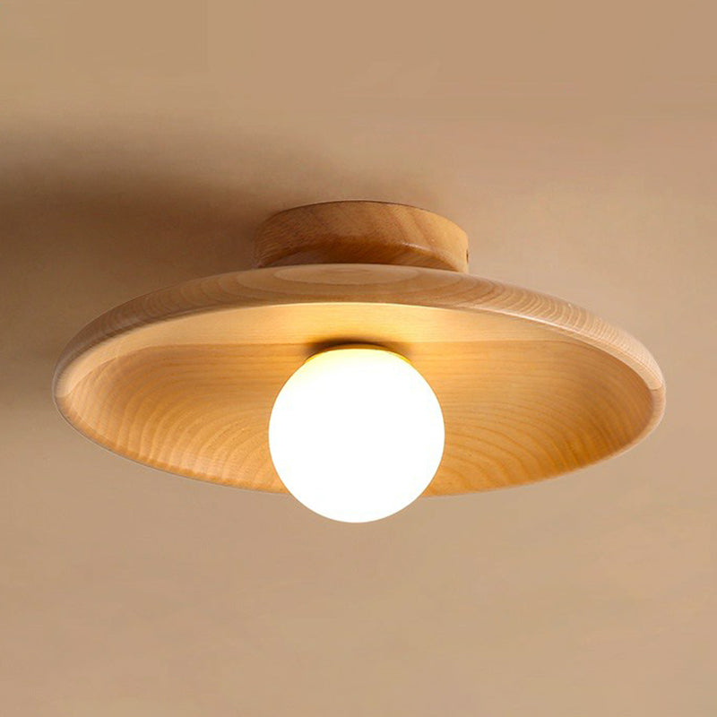 Hölzerne Deckenleuchte Minimalistisch Schalenform 28cm Braun 1 Lichtpunkt Semi-Flush Skandinavische Beleuchtung Flur Küche | Sansoti