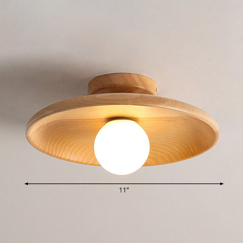 Hölzerne Deckenleuchte Minimalistisch Schalenform 28cm Braun 1 Lichtpunkt Semi-Flush Skandinavische Beleuchtung Flur Küche | Sansoti