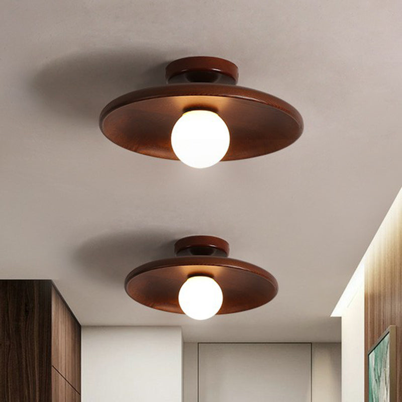 Hölzerne Deckenleuchte Minimalistisch Schalenform 28cm Braun 1 Lichtpunkt Semi-Flush Skandinavische Beleuchtung Flur Küche | Sansoti
